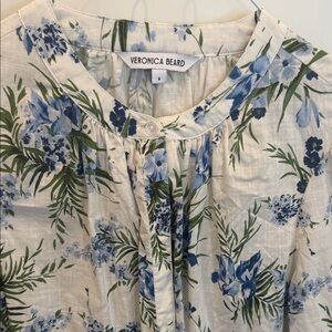 Veronica Beard Blue and Green Floral Ashlynn blouse, size 8, 100% cotton